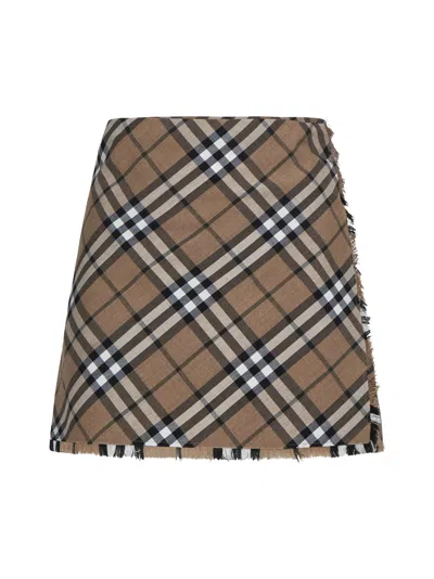 Burberry Check Pattern Fringe Pleated Skirt In Multicolor