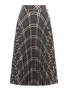 Burberry Long Multicolor Pleated Skirt With Check Motif In Wool Blend Woman In Negro