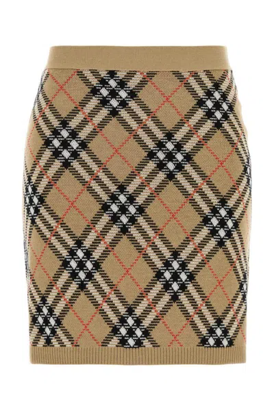 Burberry Embroidered Wool Blend Mini Skirt In Brown