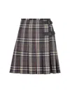 Burberry Wool Skirt With Embroidered Buckle And Pleats In Multi