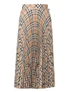 Burberry Wool Blend Pleated Check Skirt Skirts Beige In Beige