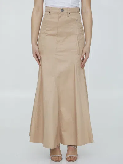 Burberry Button-closure Maxi Skirt With Flattering Silhouette In Brown
