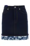 Burberry Heavyweight Denim Ekd Patch Mini Skirt In Blue