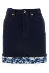 Burberry Heavyweight Denim Ekd Patch Mini Skirt In Blue