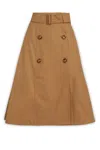 Burberry Baleigh Button-front Belted Midi Skirt In Brown