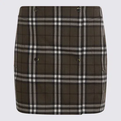 Burberry Button-embellished Checked Wool-twill Mini Skirt In Green