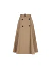 Burberry Beige Skirt With Adjustable Belt And Button Closure In Cotton Woman In Brown