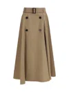 Burberry Beige Skirt With Adjustable Belt And Button Closure In Cotton Woman In Brown