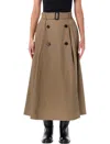 Burberry Beige Skirt With Adjustable Belt And Button Closure In Cotton Woman In Brown