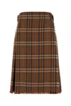 Burberry Pleated Skirt With Frayed Hem And Buckles In Brown