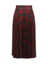 Burberry Pleated Check Midi Skirt In Red