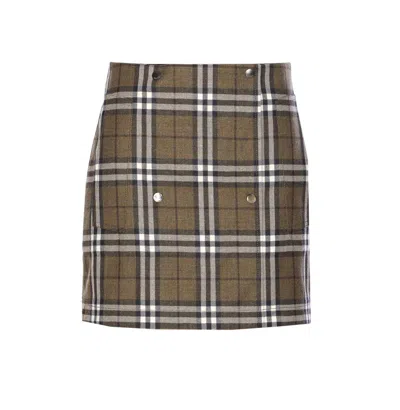 Burberry Women Check Trench Skirt In Green