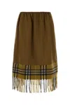 Burberry Satin Skirt With Elastic Waistband And Fringe Hem In Green