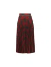 Burberry Pleated Check Midi Skirt In Red