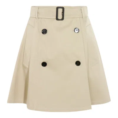 Burberry A-line Cotton Skirt With Belt And Pocket In Brown