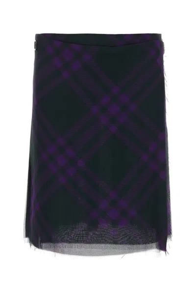 Burberry Silk Check Mini Skirt In Blue