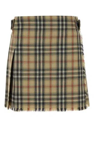 Burberry Tartan Wool Skirt In Brown