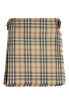 Burberry Skye Check Wool Kilt Miniskirt In Neutral