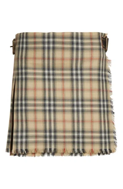 Burberry Skye Check Wool Kilt Miniskirt In Neutral
