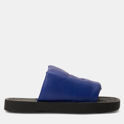 Pre-owned Burberry Slab Slides Blue Leather Slider Eu 42
