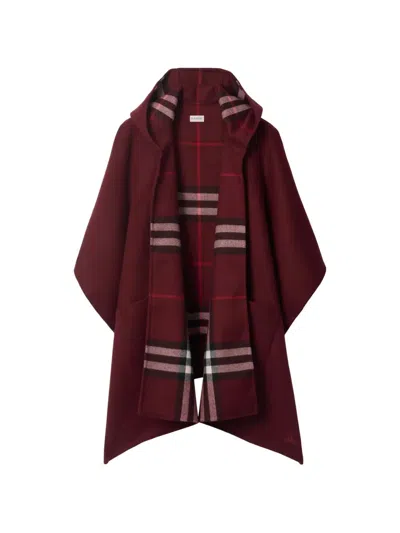 Burberry Sld Chk Cse Cth Oxblood Red Cashmere Cape In Burgundy