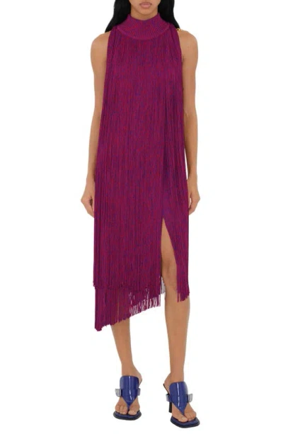 BURBERRY SLEEVELESS ASYMMETRIC FRINGE SWEATER DRESS