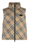 Burberry Sleeveless Down Jacket Featuring Check Pattern In Brown