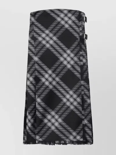 BURBERRY SLEEVELESS PLAID FRINGED MIDI DRESS
