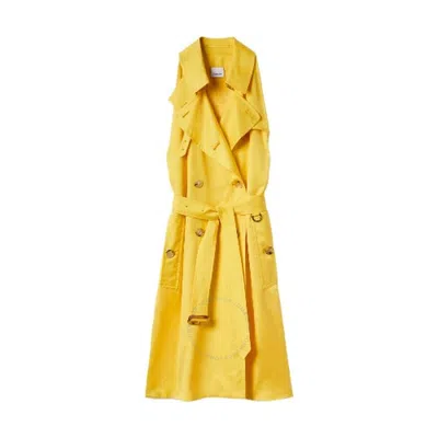 Burberry Sleeveless Satin Trench Dress In Yellow