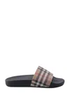 Burberry Beige Check Pool Slides In Black