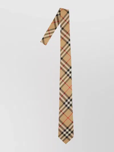 Burberry Slim Checkered Silk Tie Featuring Embroidery In Nude
