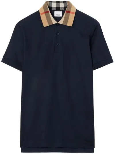 Burberry Slim Fit Check Collar Cotton Polo Shirt Clothing In Blue