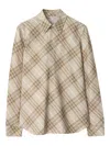 Burberry Women Beige Shirt With Pointed Collar And All-over Check Motif In Cotton Woman In Brown