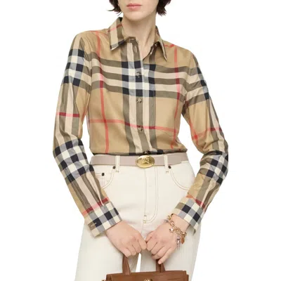 Burberry Slim Fit Check Cotton Shirt In Brown