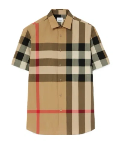 Burberry Men Cotton Shirt With Check Print In Multi