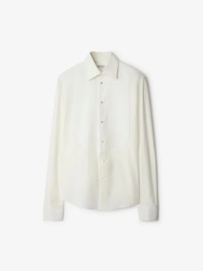 Burberry Slim Fit Cotton Silk Tuxedo Shirt In Natural White