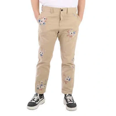 Pre-owned Burberry Slim Fit Floral Embroidered Cotton Chinos In Gray