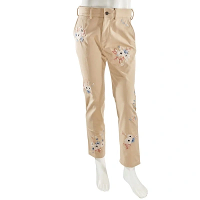 Burberry Slim Fit Floral Embroidered Cotton Chinos In Stone