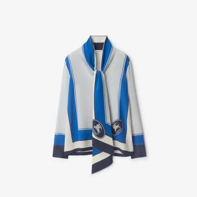 Burberry Slim Fit Knight Stamp Box Silk Scarf Shirt In Blue