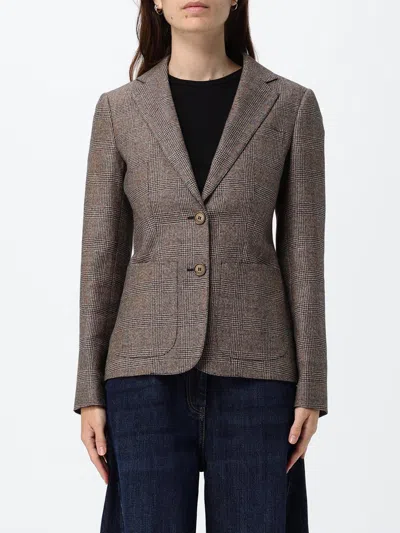 Burberry Slim Fit Single-breasted Tartan Blazer In Linen And Wool In Brown