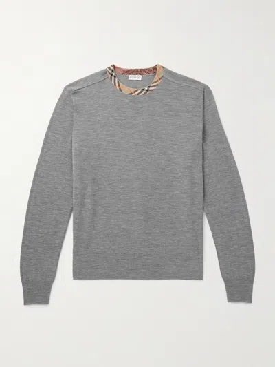 Burberry Check Neckline Sweater Long Sleeves Knit In Gray