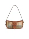 Burberry Canvas Sling Shoulder Bag With Checkered Pattern In Brown