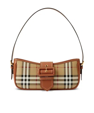 BURBERRY BURBERRY CHECK PRINTED BUCKLE-DETAILED SHOULDER BAG