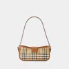 Burberry Canvas Sling Shoulder Bag With Checkered Pattern In Brown