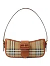 Burberry Canvas Sling Shoulder Bag With Checkered Pattern In Brown