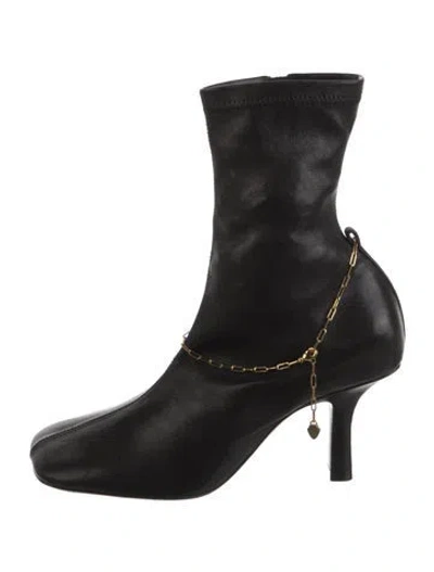 Pre-owned Burberry Slinky Leather Moto Boots In Black