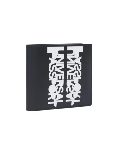Burberry Slogan-print Leather Bi-fold Wallet In Black