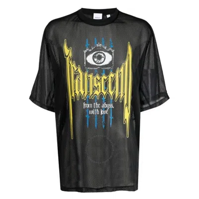 Burberry Slogan Print Nylon Mesh T-shirt In Black