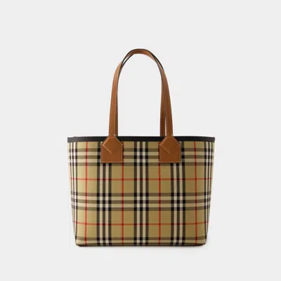 BURBERRY SM LONDON TOTE BAG - BURBERRY - COTTON - BROWN