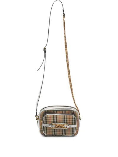 Pre-owned Burberry Small 1983 Check-pattern Chain-strap Camera Cross Body Bag In Neutral